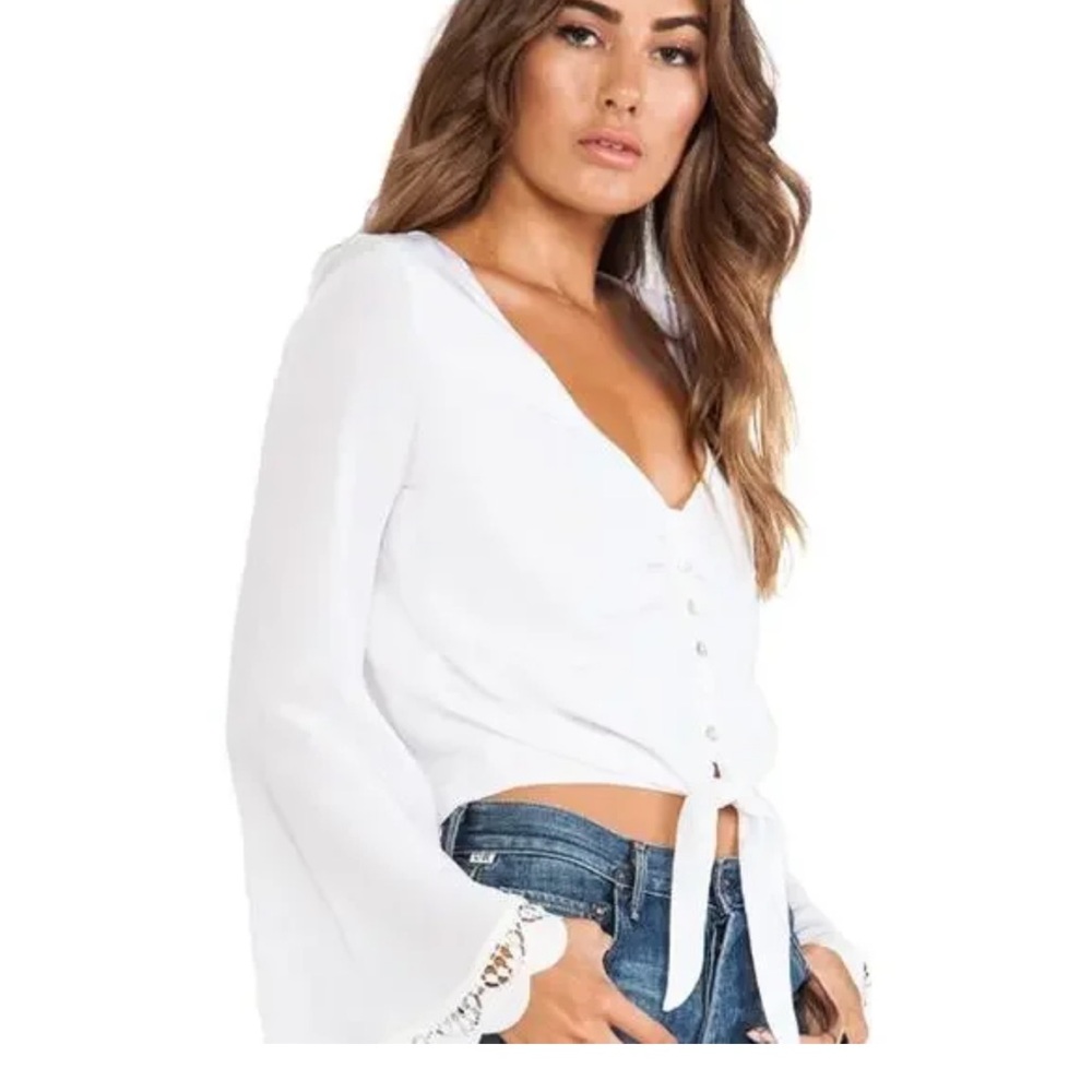 Stone Cold Fox White Bell Sleeve Tie Front Blouse
